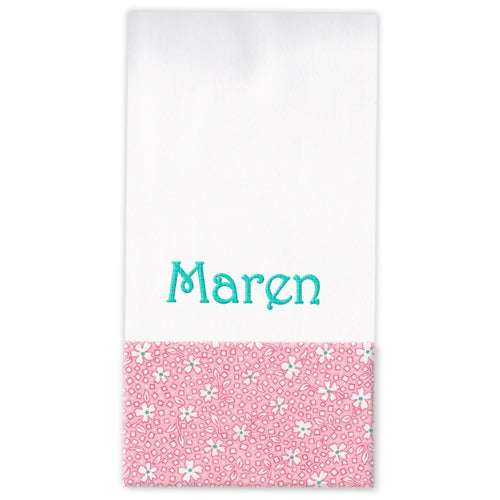 Personalized Burp Cloth  Daisies on Pink Discontinued Moonbeam Baby