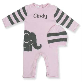 Personalized Romper & Hat Elephant Pink Discontinued Rose Textiles