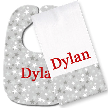Personalized Bib/Burp Set  Shooting Stars Discontinued Moonbeam Baby