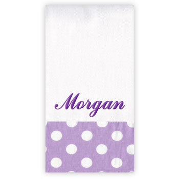 Personalized Burp Cloth  Lavender Dots Discontinued Moonbeam Baby