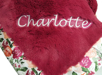Personalized Baby Blanket Raspberry Lush/Floral Satin Back Discontinued Discontinued