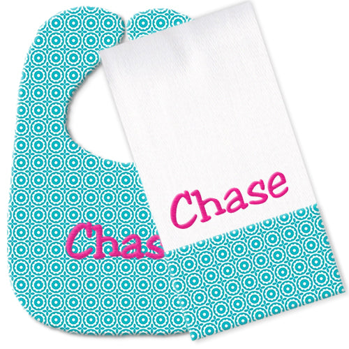 Personalized Bib/Burp Set - Sugar House Aqua Discontinued Discontinued