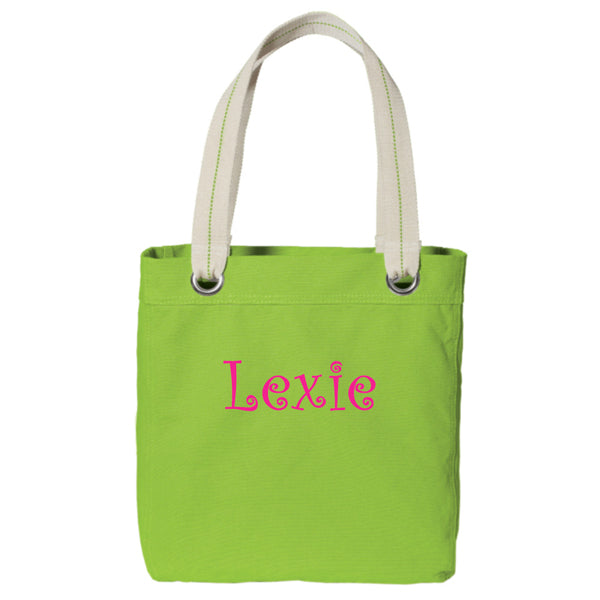 Personalized Allie Tote  Shocking Lime Discontinued San Mar   