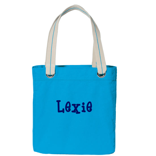 Personalized Allie Tote   Turquoise Discontinued San Mar   