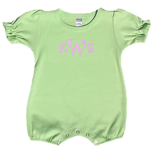 Personalized Girl's  Apple Green Romper Monogrammed Apparel Monag