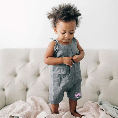 Monogrammed Romper - Girl's Grey Discontinued Discontinued