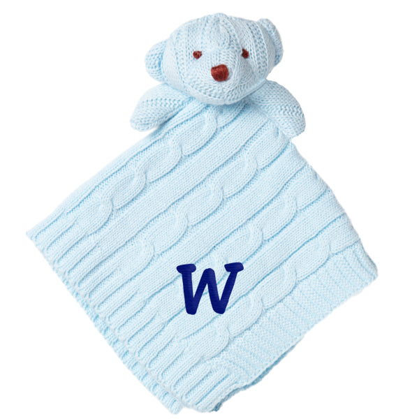 Personalized Blankie Cable Knit Blue Bear Discontinued Rose Textiles