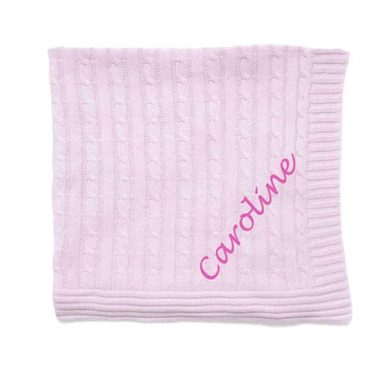 Personalized Baby Blanket Cable Knit   Light Pink Discontinued Discontinued