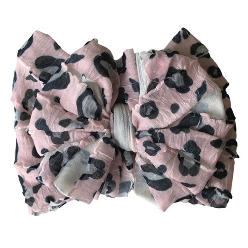 Ruffled Headband Bow by Rockin Royalty Leopard Pink Accessories Rockin Royalty