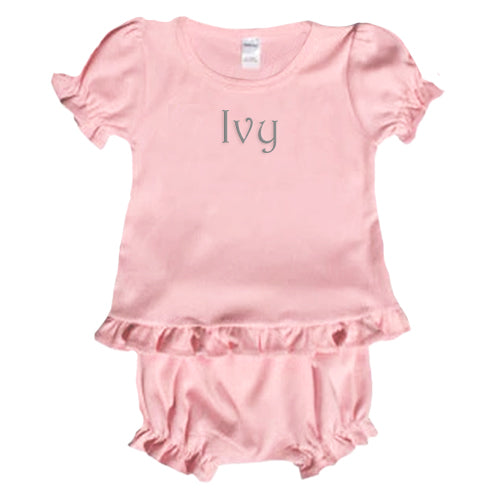 Personalized Girl's Bloomer/Shirt Set Pink Monogrammed Apparel Monag