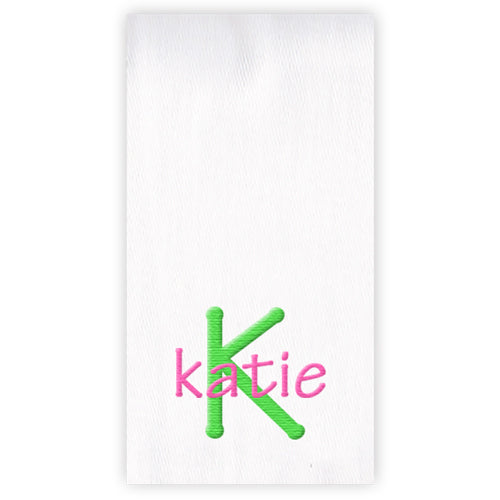 Embroidered Burp Cloth  Name & Initial Green & Hot Pink Burp Cloths Moonbeam Baby