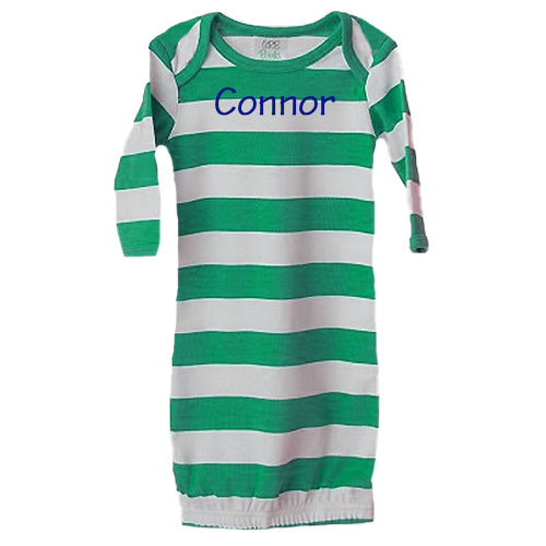 Personalized Baby Gown  Green & White Stripes Discontinued ARB Blanks
