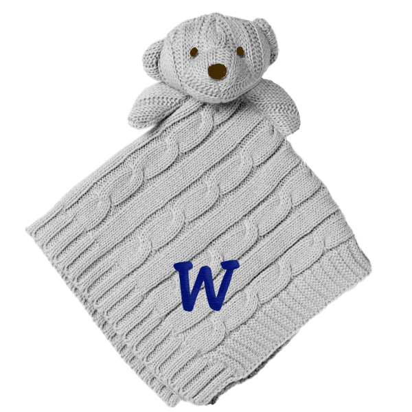 Personalized Blankie Cable Knit Grey Bear Discontinued Discontinued