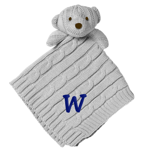 Personalized Blankie  Cable Knit Grey Bear Baby Blankets Rose Textiles   