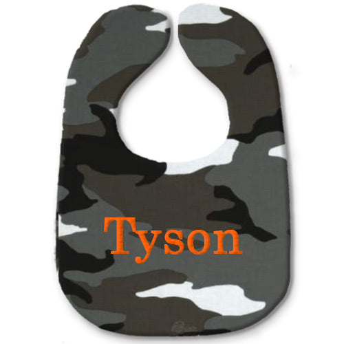 Personalized Bib Grey Camo Bibs Moonbeam Baby