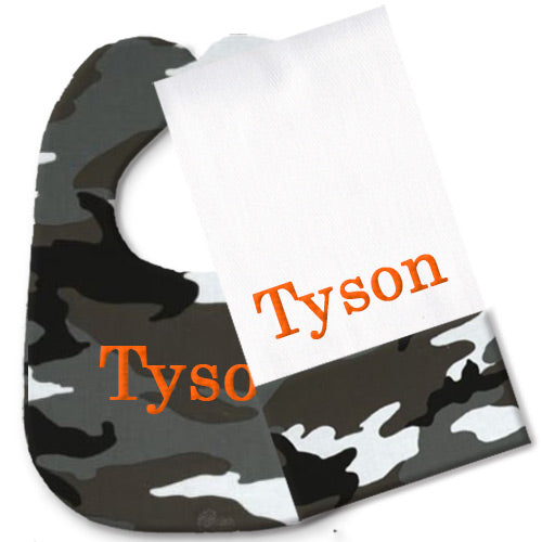 Personalized Bib/Burp Set  Grey Camo Bib & Burp Sets Moonbeam Baby