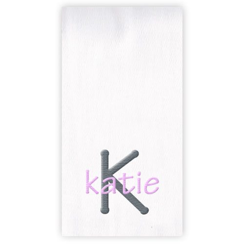 Embroidered Burp Cloth  Name & Initial  Grey & Light Pink Burp Cloths Moonbeam Baby   