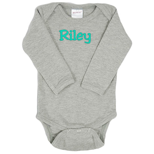 Personalized Onesie  Heather Grey Long Sleeve Personalized Printed Tees SS Active