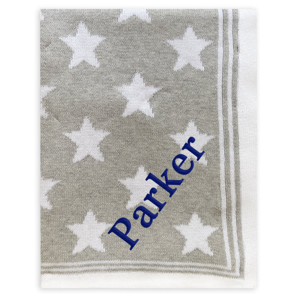 Personalized Baby Blanket  Grey Knit with Stars Baby Blankets Rose Textiles   