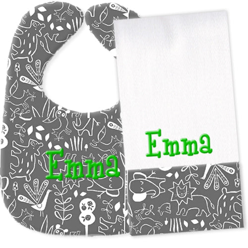 Personalized Bib/Burp Set It's a Jungle Discontinued Moonbeam Baby
