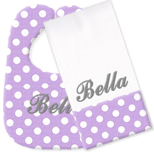 Personalized Bib/Burp Set  Lavender Dots Discontinued Moonbeam Baby