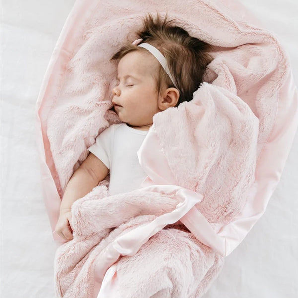 Personalized Baby Blanket Light Pink Lush with Satin Border Baby Blankets OOS Saranoni