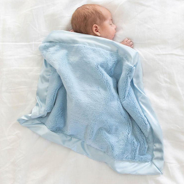Personalized Baby Blanket (Mini 15x20) Lush Light Blue Satin Trim Baby Blankets Saranoni