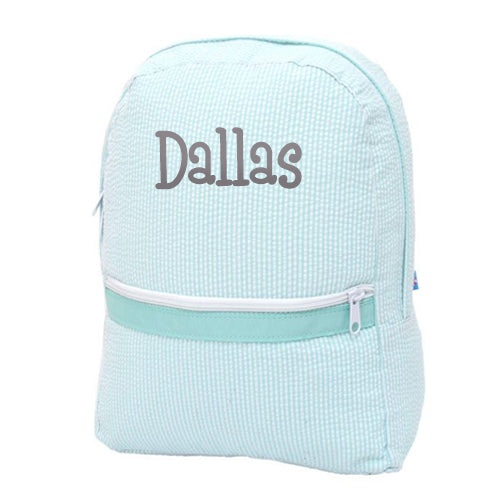Personalized Backpack by Mint Mint Seersucker Backpacks and Lunch Boxes Mint