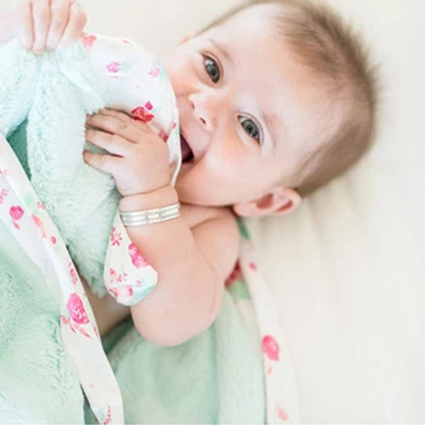 Personalized Baby Blanket Mint Floral Satin Border Lush Discontinued Discontinued