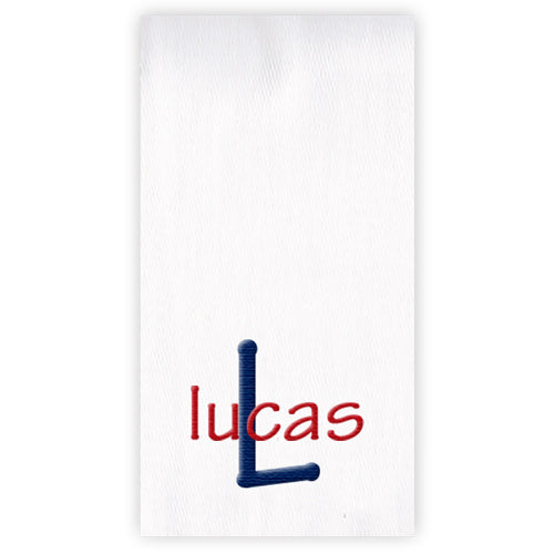 Embroidered Burp Cloth Name & Initial Navy & Red Burp Cloths Moonbeam Baby