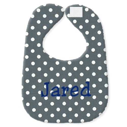 Personalized Bib  White Dots on Grey Bibs Moonbeam Baby