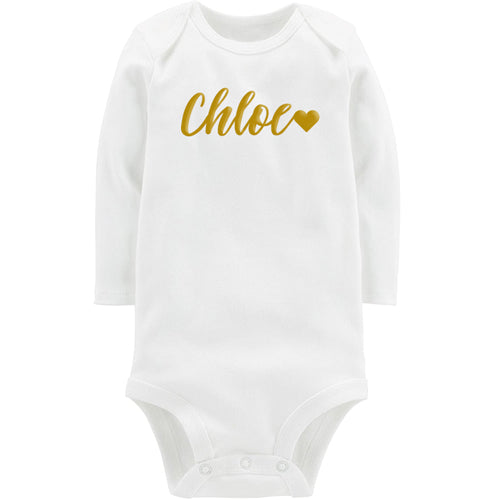 Name in Gold Long Sleeve Onesie Personalized Printed Tees Kristi