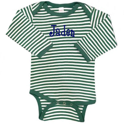 Personalized Onesie Green & White Stripes Long Sleeve Discontinued SS Active