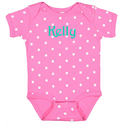 Personalized Girl's Onesie Hot Pink with White Dots Personalized Printed Tees SS Active