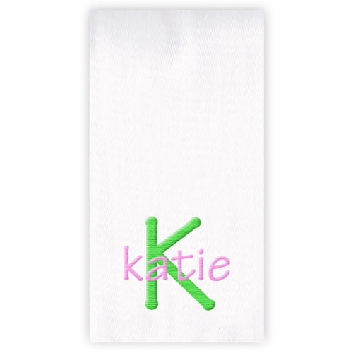 Embroidered Burp Cloth Name & Initial Green & Light Pink Burp Cloths Moonbeam Baby