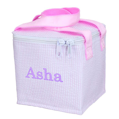Snack Square Pink Seersucker Backpacks and Lunch Boxes Mint