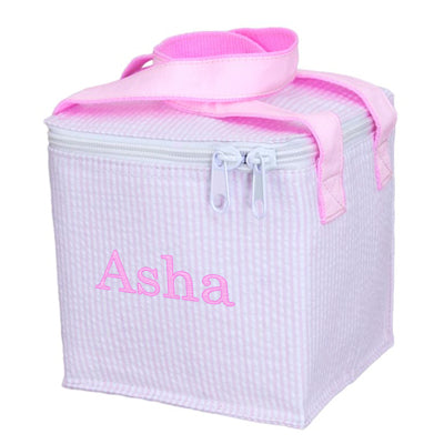 Snack Square Pink Seersucker Backpacks and Lunch Boxes Mint