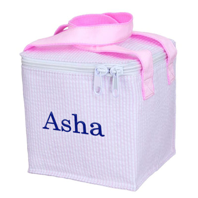 Snack Square Pink Seersucker Backpacks and Lunch Boxes Mint