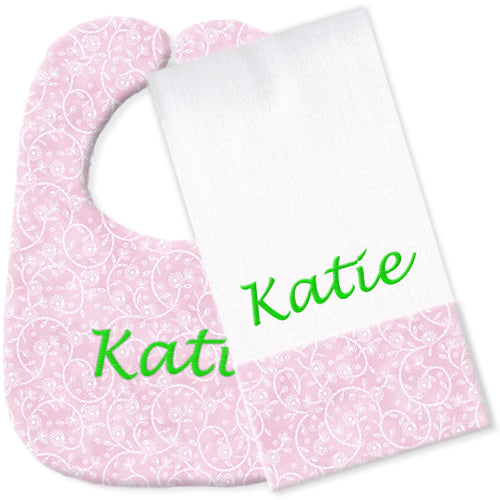Personalized Bib/Burp Set  Pink Surrey Discontinued Discontinued