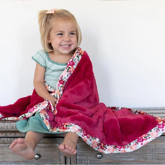 Personalized Baby Blanket Raspberry Lush/Floral Satin Back Discontinued Discontinued