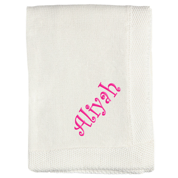 Personalized Baby Blanket White Knit with Border Discontinued Discontinued