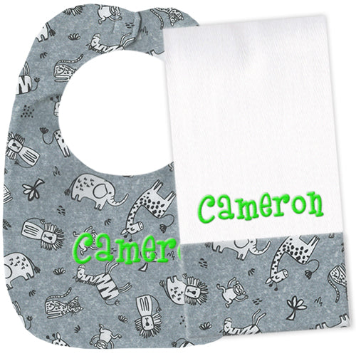 Personalized Bib/Burp Set  Safari Discontinued Discontinued