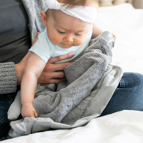Personalized Baby Blanket  (Mini 15x20)   Lush Grey Satin Trim Baby Blankets Saranoni   