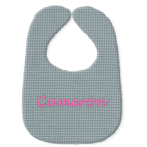 Personalized Bib  Smoke Grey Gingham Discontinued Moonbeam Baby