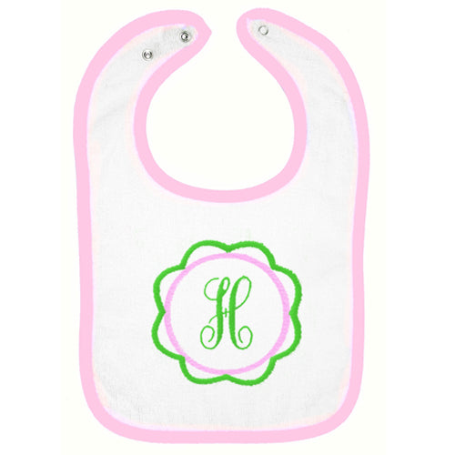 Embroidered Bib  Pink & Green Frame with Pink Trim Bibs Moonbeam Baby