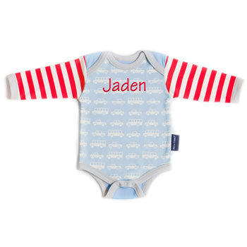 Personalized Onesie  Trucks in Transit Organic Discontinued Moonbeam Baby