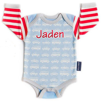 Personalized Onesie  Trucks in Transit Organic Discontinued Moonbeam Baby