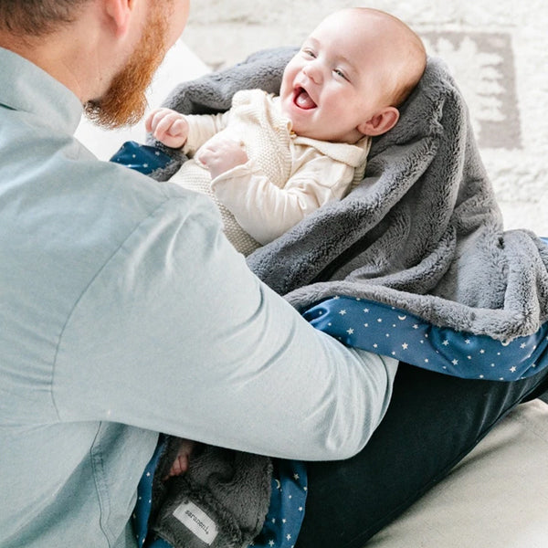 Personalized Baby Blanket Grey Lush Navy Star Satin Back Baby Blankets Saranoni