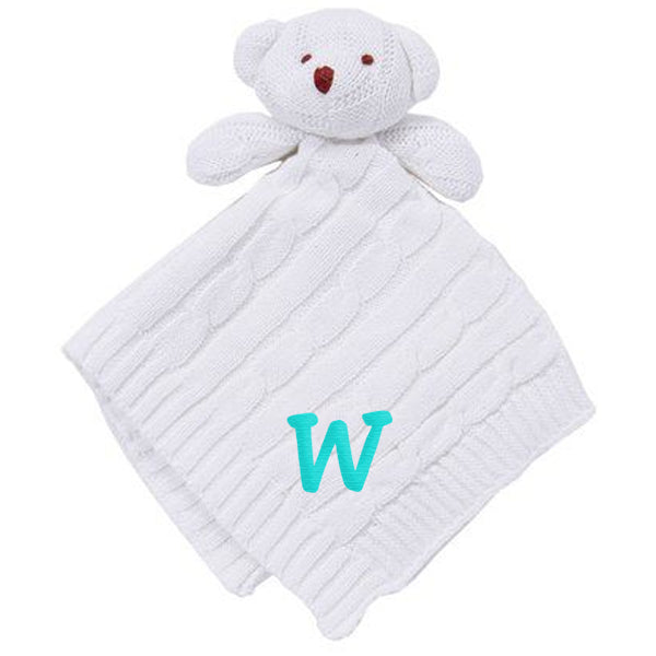Personalized Blankie  Cable Knit White Bear Baby Blankets Rose Textiles