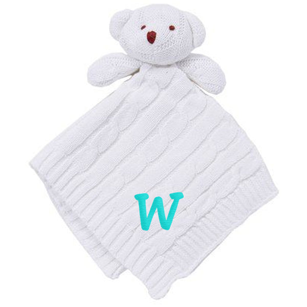 Personalized Blankie  Cable Knit White Bear Baby Blankets Rose Textiles   